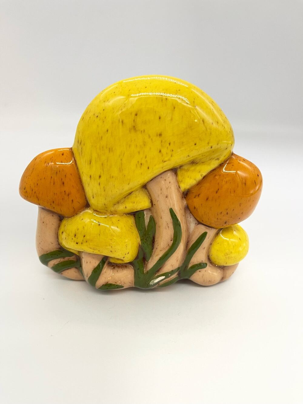 Vintage MCM Ceramic Mushroom Napkin Holder Orange & Yellow